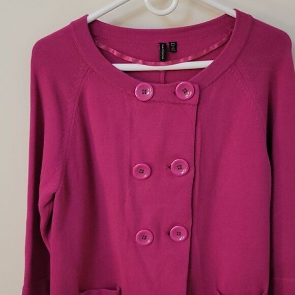MADISON Hot Pink Double Breasted Preppy Cardigan Sweater - Picture 3 of 6